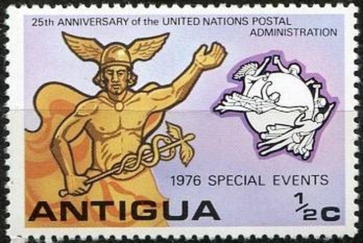 Antigua 1976 Scott 453 Sello ** Mercurio Mercury Aniversario UPU Union Postal Internacional 1/2c